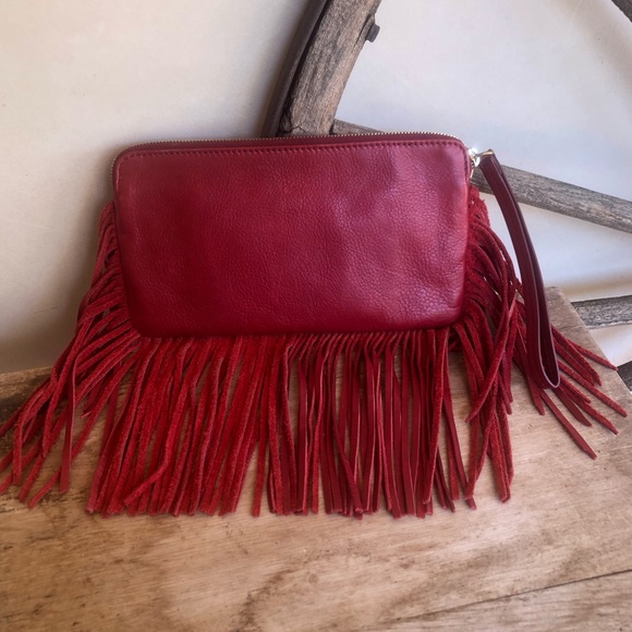 RALPH LAUREN Red Leather Western Southwestern Fringed Wristlet Clutch NEW! RARE! - Picture 8 of 12
